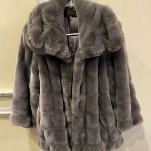 Elie Tahari grey faux fur jacket.